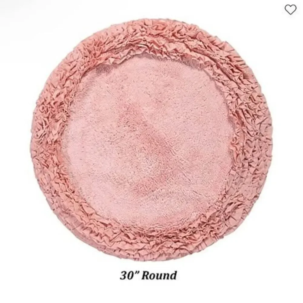100% Cotton Pink Shaggy Ruffled Border Bath Rug 30” Round NEW